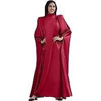 IMEKIS Abaya Robe for Muslim Women Dubai Islamic Stain Maxi Dress Batwing Sleeve Stand Collar Full Cover East Arabian Robe