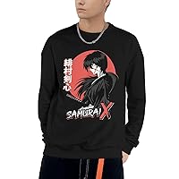 Anime Rurouni Kenshin Adult Long Sleeve Hoodie Unisex Round Neckline Clothes Fashion Couples Sweatshirts Black