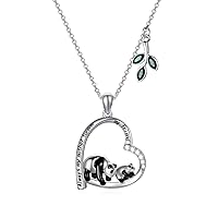 AOBOCO Mother Necklace 925 Sterling Silver Mother and Child Love Heart Pendant Necklace with Crystals, Gifts for Mum, Crystal, Crystal