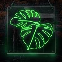 Lineart Plant Monstera Leaf Neon Sign, Plants Theme Handmade EL Wire Neon Light Sign, Home Decor Wall Art, Green