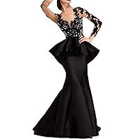 Black Sheer Lace Applique Open Back Long Sleeve Mermaid Formal Dress 8 Black