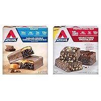 Atkins Caramel Double Chocolate Crunch Snack Bar 5 Count and Double Fudge Brownie Protein Meal Bar 5 Count Bundle