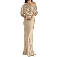 Mermaid Ruffled Satin Mother of The Bride Dresses Wedding Women's One Shoulder Pleated Formal Party Evening Gowns