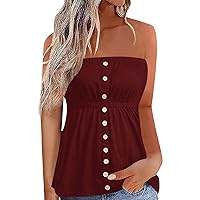 ANGGREK Women Tube Tops Button Strapless Bandeau Tank Sexy Sleeveless Backless Pleated Shirt Summer Casual Blouse