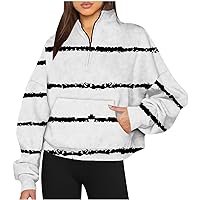 Sweater Vest Women 2024 Winter Zip Up Sweatshirt Women Floral Striped Vintage Pullover Pockets Long Sleeves Loose Fall Winter Sweatshirts Cloth Z2-White XX-Large