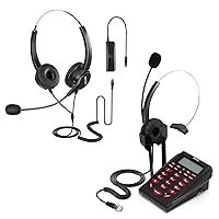 AGPTEK Binaural Headset Bundle with AGPTEK Corded Headset Telephone, Noise Cancellation, for Telephone Counselling Services, Insurance, Hospitals