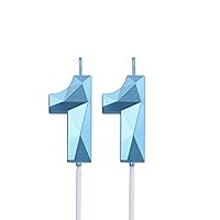2 inch Blue 11 Birthday Candles, 3D Diamond Number 11 Cake Topper for Boys Girls Birthday Party Decorations Theme Party