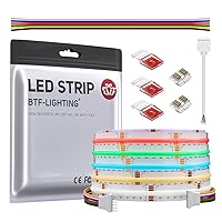 FCOB COB Color Changing RGBCCT Flexible High Density LED Strip Light RGB+Tunable Color Temperature 3000K-6000K 16.4FT 960LED/m DC24V 12mm Width for Decoration(No Adapter or Controller)