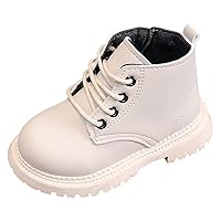 FEOYA Unisex Child Waterproof Leather Ankle Boots Non-Slip Lace Up Zipper Outdoor School Boot