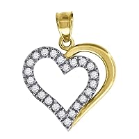 10k Gold Two tone CZ Cubic Zirconia Simulated Diamond Womens Love Height 22.1mm X Width 16.8mm Heart Charm Pendant Necklace Jewelry for Women