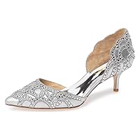 XYD Women's Pumps, Elegant Pointed Toe, D'Orsay Kitten Low Heels, Rhinestone Studs, Slip-On Satin Shoes for Wedding