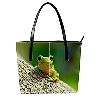 Women's Leather Purse and Handbag, Large Capacity Top Handle Satchel Purses Shoulder Bag Happy Frog