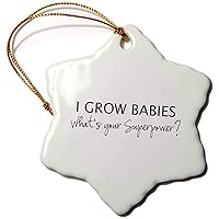 3dRose ORN_184939_1 I Grow Babies Whats Your Superpower Pregnant Mom Pregnancy Humor Snowflake Ornament, Porcelain, 3-Inch