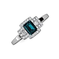 Emerald Cut London Blue Topaz Round & Princess Cut Diamond 2 5/8 ctw Women Engagement Ring 14K Gold
