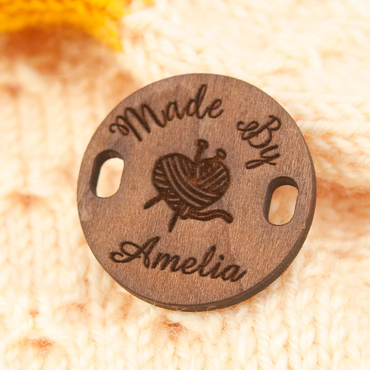 50 PCS Custom Wood Tags, Personalized Wood Tags with Logo Handmade Label for Clothing Knitting Sewing Crochet Garment Labels (Round,Brown)