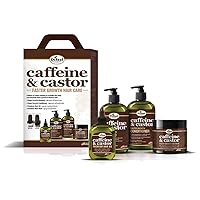Difeel 4-PC Caffeine & Castor Faster Growth Shampoo & Conditioner Hair Care Gift Set - Includes 12oz Shampoo, 12oz Conditioner, 12oz Hair Mask & 7.1oz Hair Oil