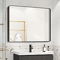 Bathroom Mirror - 40x32 Inch Bathroom Mirror,Modern Rounded Rectangle Mirror,Tempered Glass ShatterProof,Rustproof Vanity Mirror for Bathroom,Wall,Bedroom,Living Room(Horizontal/Vertical)