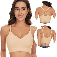 WOWENY Seamless Bra Without Underwire Women's Bralette Padded Comfortable Non-Wired T-Shirt Bra Pull-On Bra Crossback Comfortable Soft Bustier