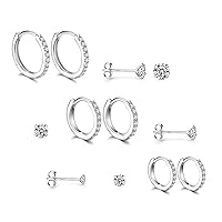 Dazzling Sterling Silver Hoop Earrings with Sparkling Cubic Zirconia - Set of 3 Pairs for Sensitive Ears