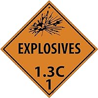 NMC DL92R National Marker Dot Placard Explosives Sign, 1.3C 1, 10 3/4 Inches x 10 3/4 Inches, Rigid Plastic