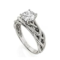 SwaraEcom Art Deco 1Ct. t.w. Round Cut Diamond Cz 14k White Gold Plated Sterling Silver Celtic Solitaire Engagement Ring