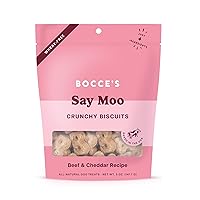 Bocce's Bakery Oven Baked Say Moo Treats for Dogs, Everyday Wheat-Free Dog Treats, Made with Real Ingredients, Baked in The USA, All-Natural Beef & Cheddar Biscuits, 5 oz