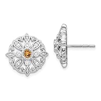 14k White Gold Diamond and Citrine Fancy Earrings Measures 14x14mm Wide Jewelry for Women