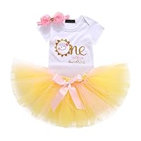 IWEMEK Baby Girls 3PCS Wild One Glitter 1st Birthday Outfit Unicorn Short Sleeve Romper With Tutu Skirt and Headband Set