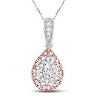 14kt Two-tone Gold Womens Pear Diamond Halo Solitaire Pendant 3/8 Cttw