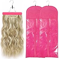 2Pcs Hair Extension Holder, Extra Long Wig Storage Bag with Hanger, Wig Storage for Multiple Wigs Hairpieces, Portable Wig Bags Storage Style Hair Travel Hair Extensions Bag (31.5 Inch, 2Pcs Pink)