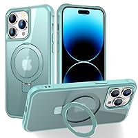 Magnetic for iPhone 14 Pro Max Case with Stand [Military Grade Drop Tested][Compatible with Magnet] Ring Translucent Slim Hard Back Soft Edge, Green