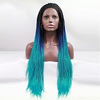 Synthetic lace Front Wig Long Braid Wig for Black Women Natural Appearance Heat-Resistant Blue Wig Braided Hair,26 inches