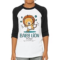 Baby Lion Kids' Baseball T-Shirt - Animal Lovers Presents - Lion Lovers Presents - White Black, S
