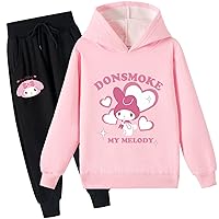 Youth My Melody Graphic Thick Hoody Tracksuit,Brushed Fleece Sweatshirt and Sweatpants(2T-16Y)