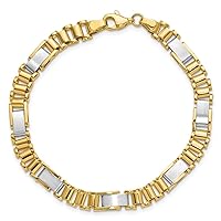 14 kt Two Tone Gold Open Link Brushed and Fancy Link 8in Bracelet 8 Inches x 8.5 mm