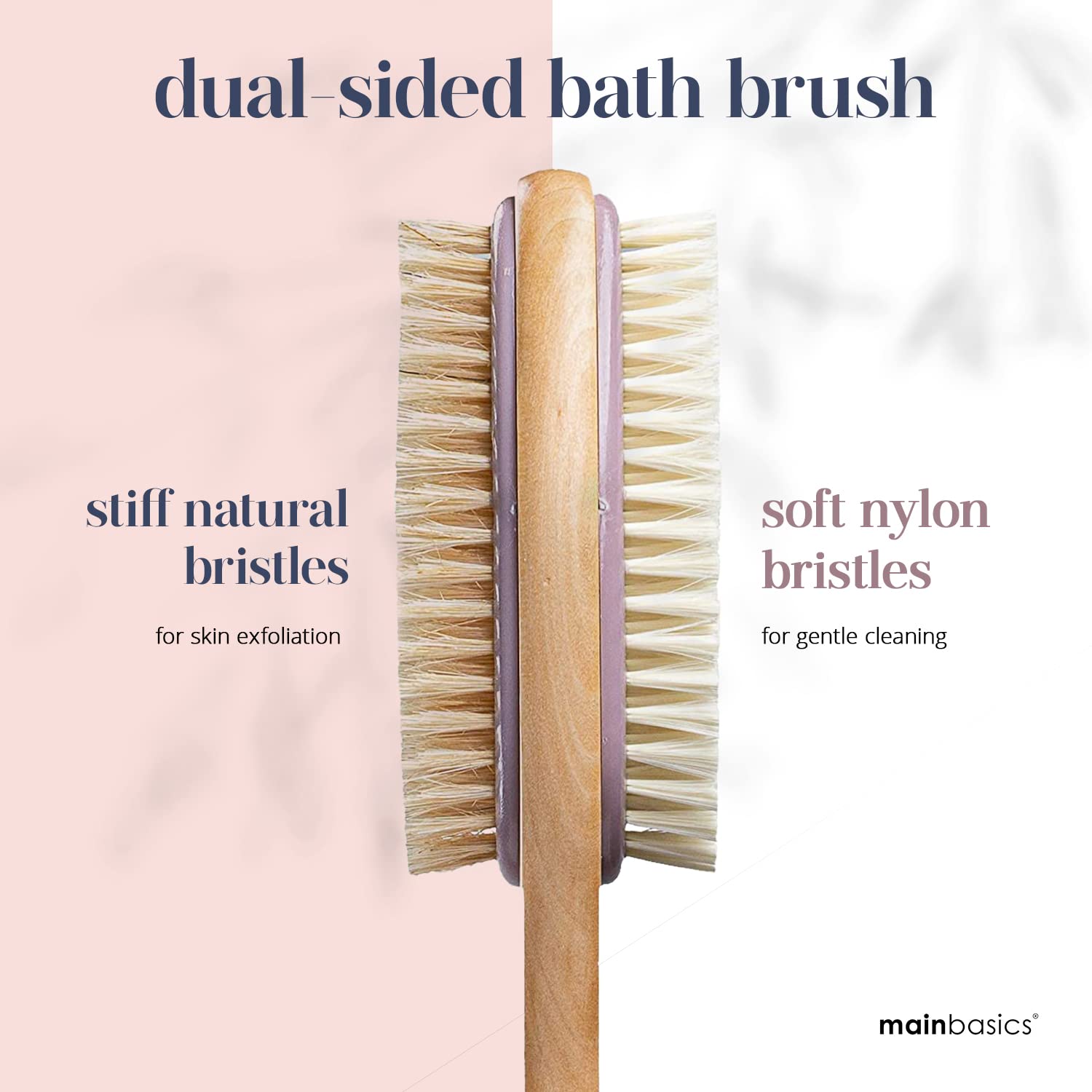 MainBasics Back Scrubber for Shower Long Handle Back Brush Dual-Sided with Exfoliating and Soft Bristles