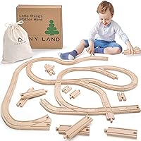 Tiny Land Wooden Train Tracks Set - 52 Pcs Train Track Expansion Pack Fits Thomas, Fits Brio, and Major Railroad Toy Brands