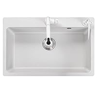 White Single Bowl Undermount Kitchen Sink Drop-in Quartz Stone Home Sink with Faucet Combo and Accessories, Laundry Utility Sink Kitchen Bath Fixtures