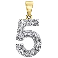 10K Yellow Gold Finish Round Cut Diamond Number 5 Bubble Pendant Pave Dome Charm 0.63 CT.