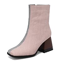 Elegant Vintage Cute Booties Stacked Heel Women Ankle Boots Square Toe Zipper