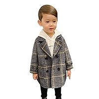 Toddler Kids Plaid Coat Elegant Notched Collar Double Breasted Wool Blend Over Pea Coat Baby Boys Girls Trench Coat Jacket