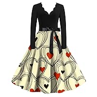 Valentines Day Dress for Women Long Sleeve Valentine's Day Print Dress Flare Party Casual Dresses