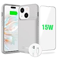 GIN FOXI 15W Fast Charging Battery Case for iPhone 15/15 Pro, Ultra-Slim Lightweight Powerful 7000mAh Charger Case Rechargeable Anti-Fall Premium TPU Anti-Slip Charging Case for iPhone 15&15 Pro Gray