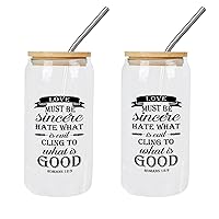 2 Pack Glass Jars with Bamboo Lids Love Must Be Sincere. Hate What Is ; to What Is Good Glass Cup Cup Gift for Mother Day Cups Great For For Iced Coffee Cocktail Tea Juice