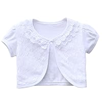 Girl Lace Bolero Cardigan Shrug - Toddler Little Girl Short Sleeve Lace Flower Shrug Sweater