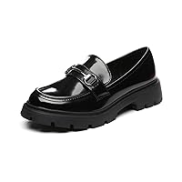 Women's Chunky Platform Loafers with Chain or Buckle Patent Leather Casual Business Work Shoes Comfort Slip-on
