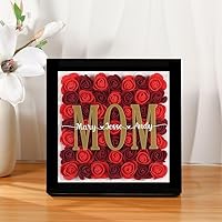 Mother's Day Rose Flowers Gift - Gift for Mom, Floral Shadow Box With Personalize Kids Name Preserved, Dried Flowers Wall Décor Framed Wall Art, Birthday Gift, Gifts for Mom (Style 21)