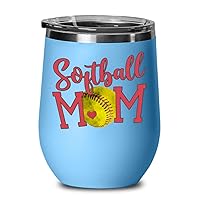 Softball Mom Wine Tumbler for Sports Mum Mama Mothers Day Birthday Christmas Idea from Son or Daughter Funny 12 oz. Insulated Coffee Mug Hot Cold Cup