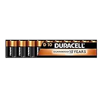 Duracell Coppertop D Batteries, 10 Count Pack, D Battery with Long-Lasting Power, All-Purpose Alkaline D Battery for Household and Office Devices