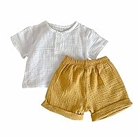 0-4 Years Toddler Girl/Boy Clothes Kids Summer Short Sleeve Crepe Gauze Playwear Set Outfits Shirt Short Sets